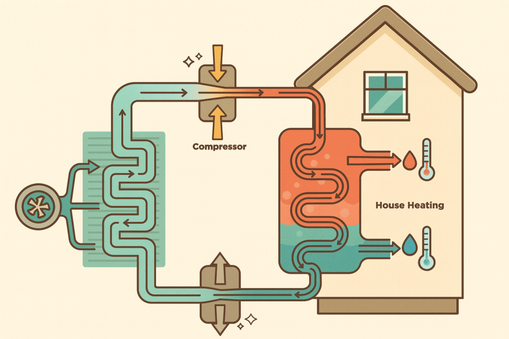 diagram showing how an air source heat pump works